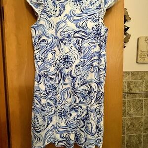 Lilly Pulitzer EUC Bridgette dress Don’t be Jelly pattern blue white Large